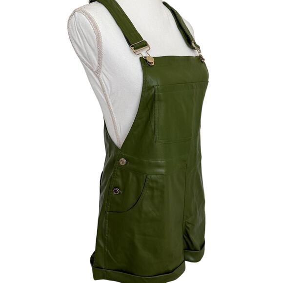 NWT WeWoreWhat Buttery Vegan Leather Basil Short Overalls | Small - Picture 2 of 7